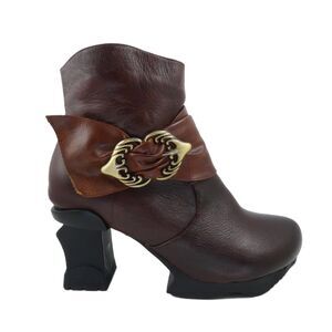 L'Artiste by Spring Step Sprint Step Natia Leather Ankle Boots Brown Women's :9